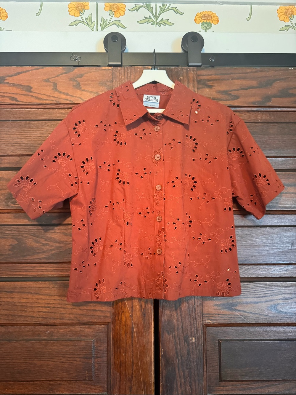 Eileen Fisher Rust Eyelet Button-Down Shirt